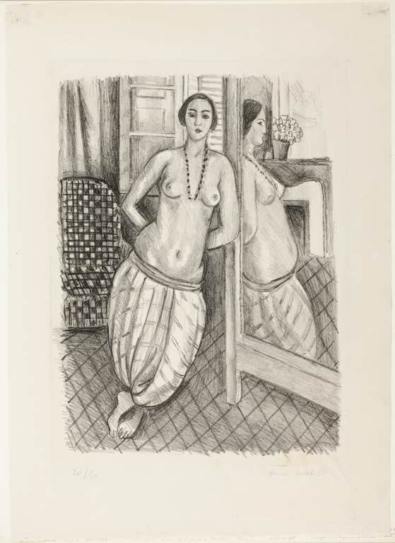 Odaliske in gestreiften Hosen, im Spiegel reflektiert | Henri Matisse
