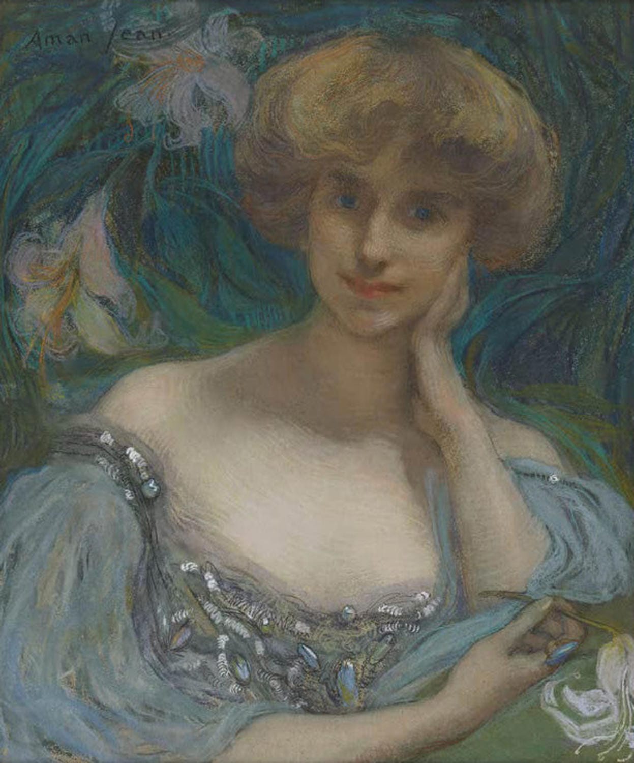 Porträt einer jungen Frau, symbolistisches Gemälde von Edmond Aman-Jean als Kunstdruck