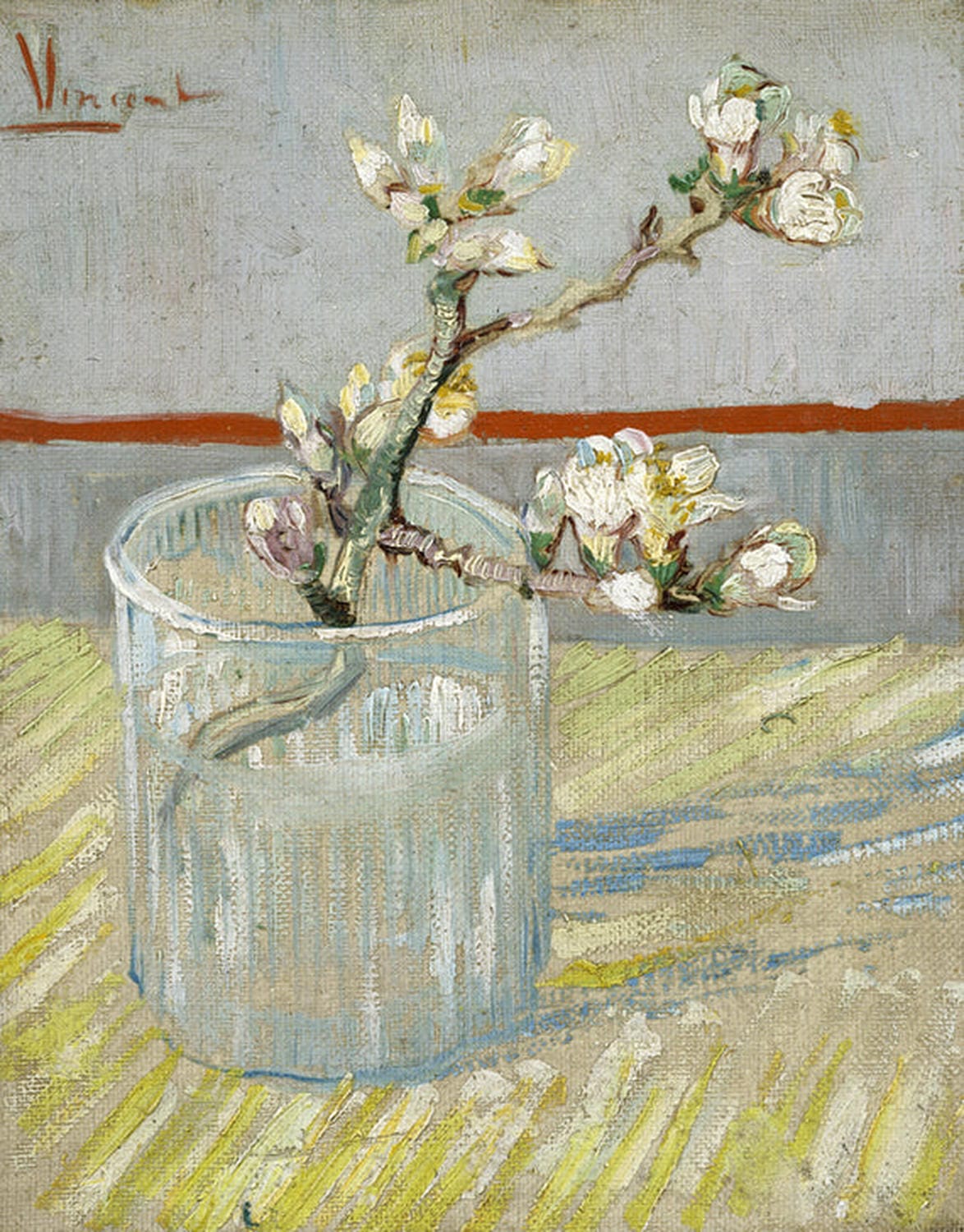 Blühender Mandelbaumzweig in einem Glas, Kunstreproduktion nach Vincent van Gogh.