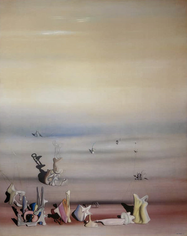 "Nie wieder" von Yves Tanguy – surreale Landschaft mit abstrakten Formen und organischen Strukturen.
