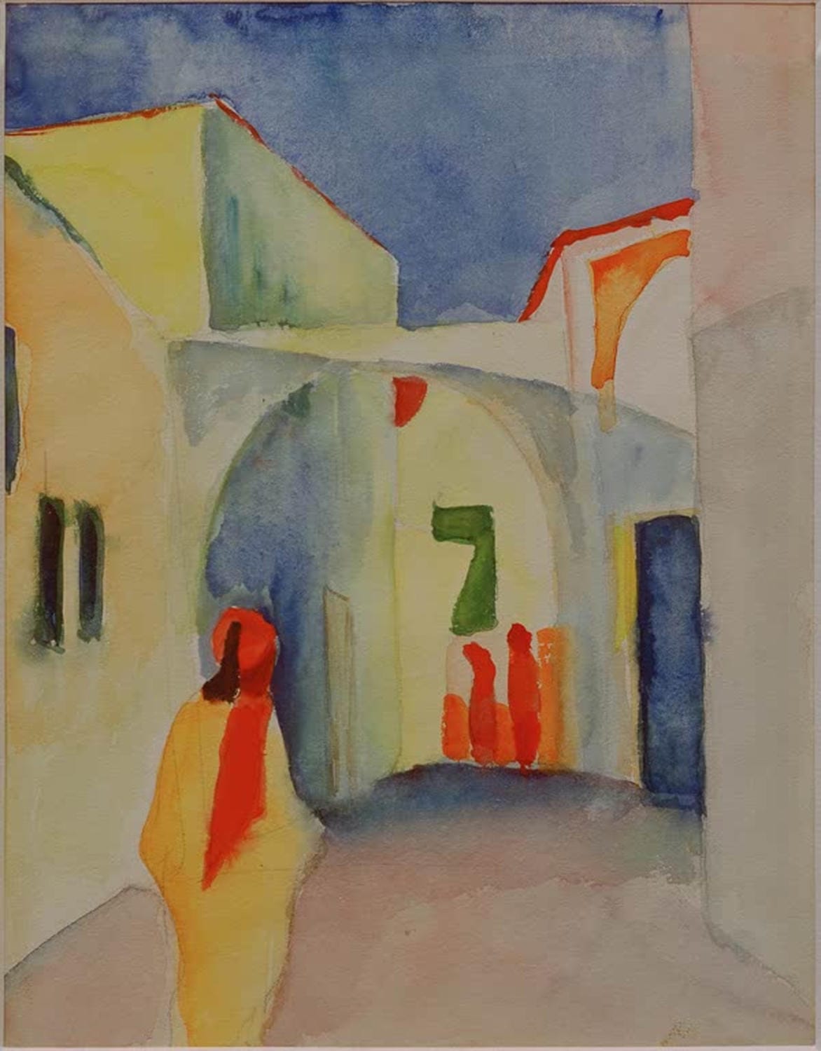 August Macke Gemälde „Blick in Gasse in Tunis“ – orientalische Straßenszene in leuchtenden Farben.