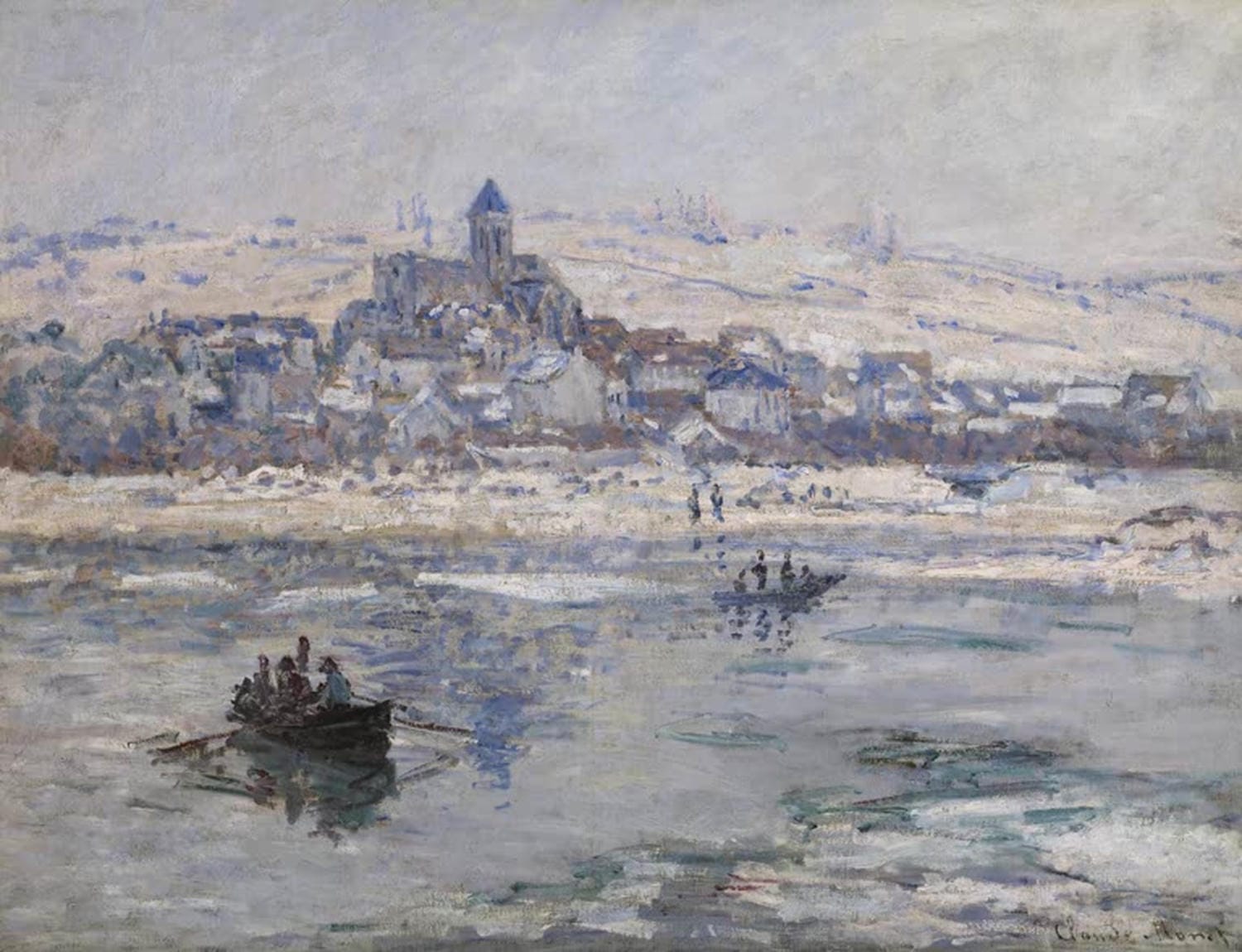 Claude Monet – Vétheuil im Winter, impressionistisches Schneegemälde des Dorfes Vétheuil aus der Frick Collection (1878–79)