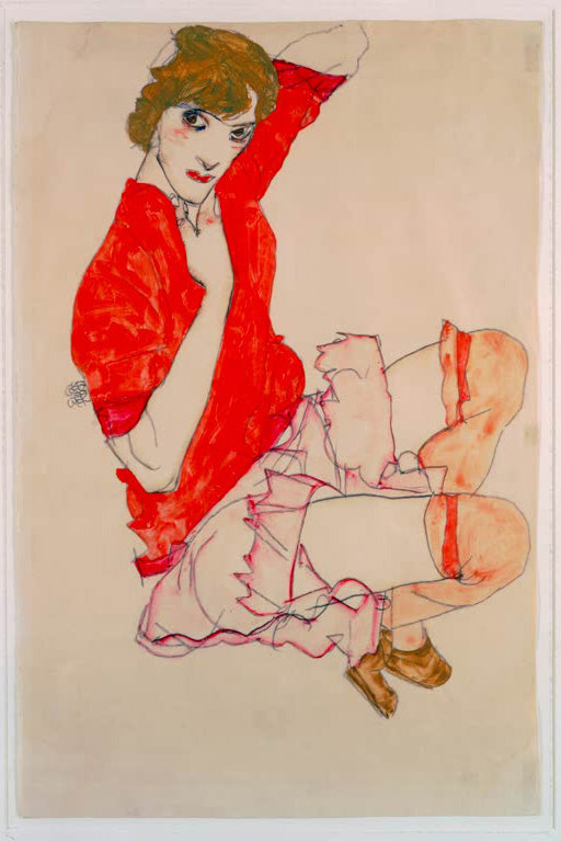 Wally in roter Bluse mit erhobenen Knien | Egon Schiele