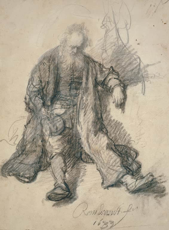 Sitzender Greis (Der trunkene Lot?) | Rembrandt van Rijn