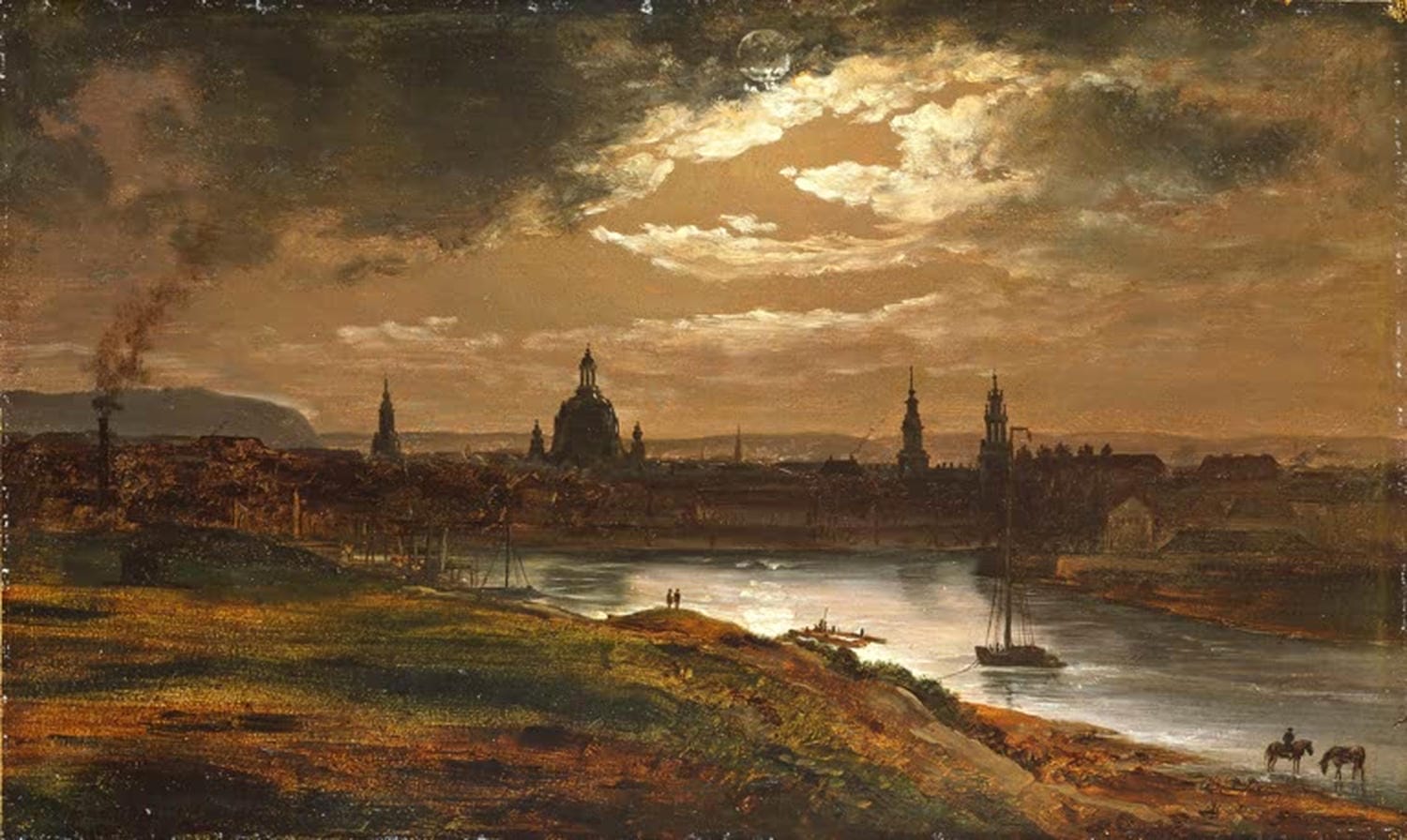 Dresden bei Mondschein Gemälde von Johan Christian Dahl als Kunstdruck