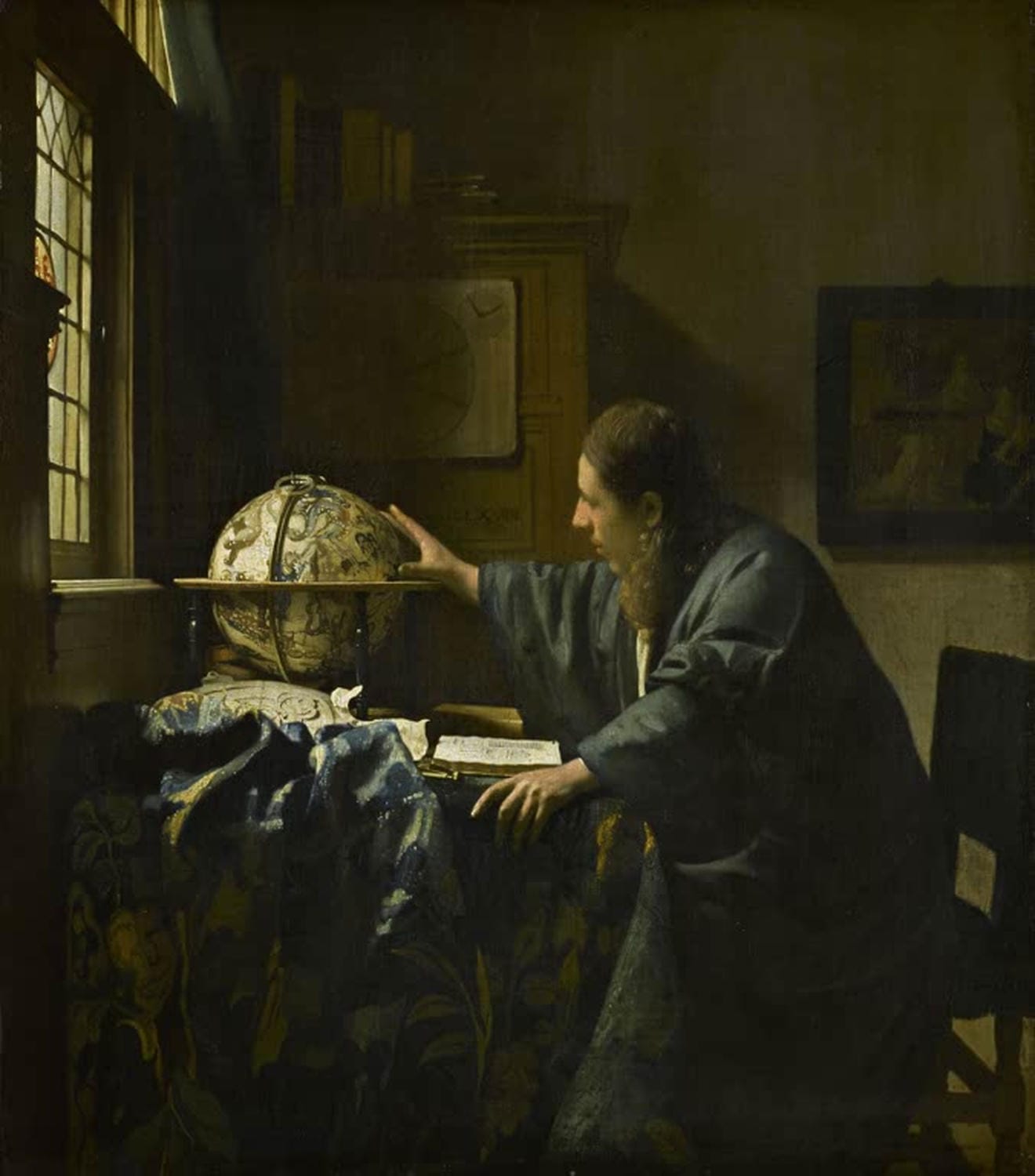 Der Astronom von Johannes Vermeer – Gelehrter bei der Arbeit im sanften Licht, barockes Interieur.