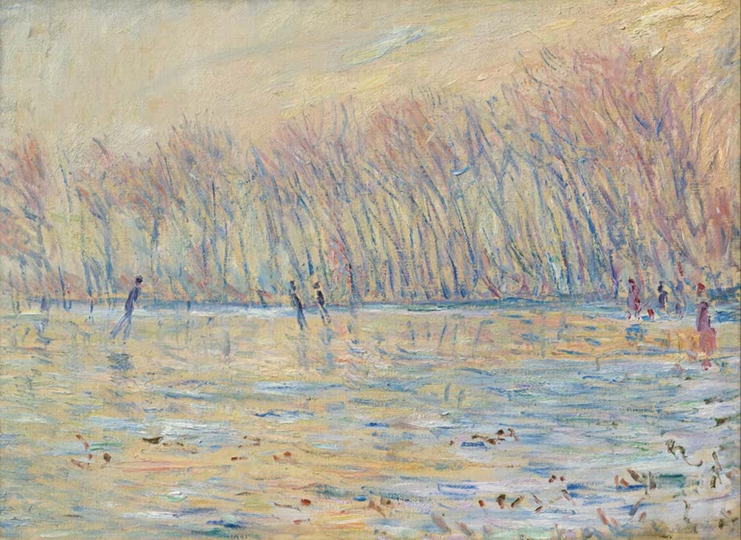 Claude Monet – Schlittschuhläufer in Giverny (1899), impressionistisches Winterbild mit Eisläufern und Bäumen, Museum Barberini