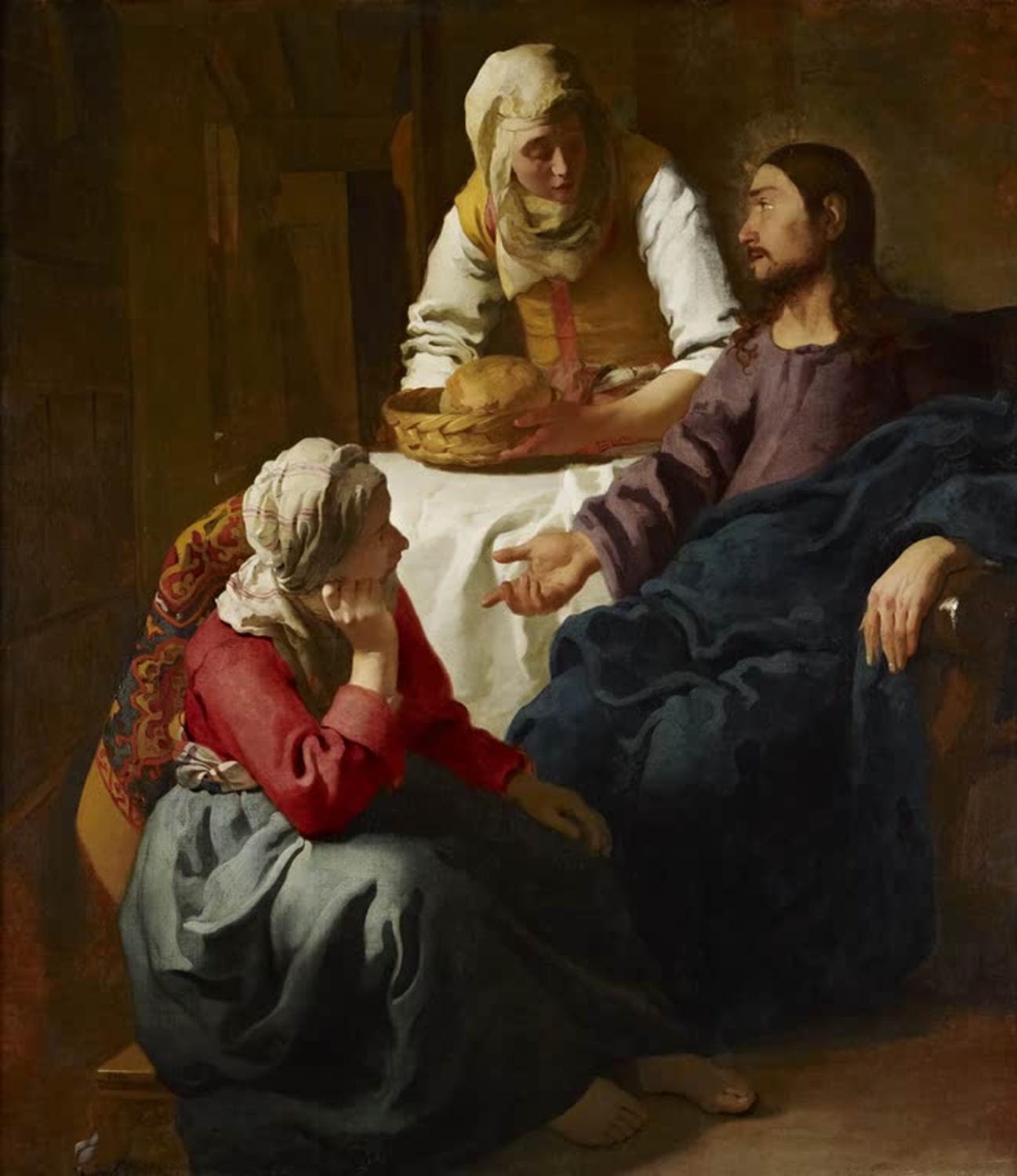 „Christus bei Maria und Martha“ von Johannes Vermeer – biblische Szene mit ruhiger Lichtführung und warmen Farben.