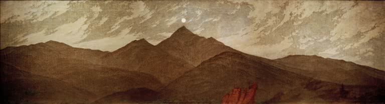 „Mond über dem Riesengebirge“ von Caspar David Friedrich – romantische Gebirgslandschaft mit Mond über den Bergen und stimmungsvoller Nachtatmosphäre.