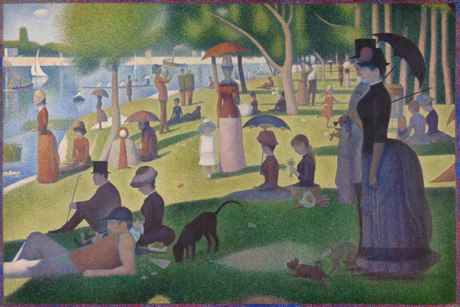 Gemälde „Ein Sonntag auf La Grande Jatte“ von Georges Seurat – Menschen im Park am Seine-Ufer in pointillistischer Malweise
