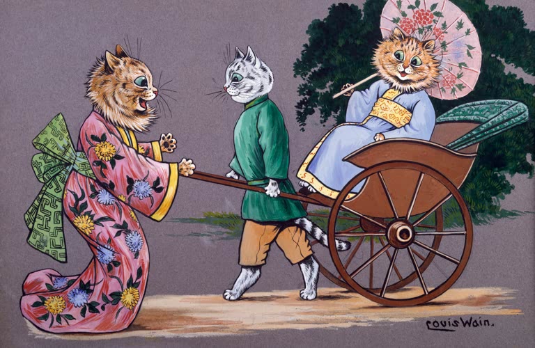Kunstdruck „Liebe auf den ersten Blick“ von Louis Wain – romantische Vintage Katzenillustration
