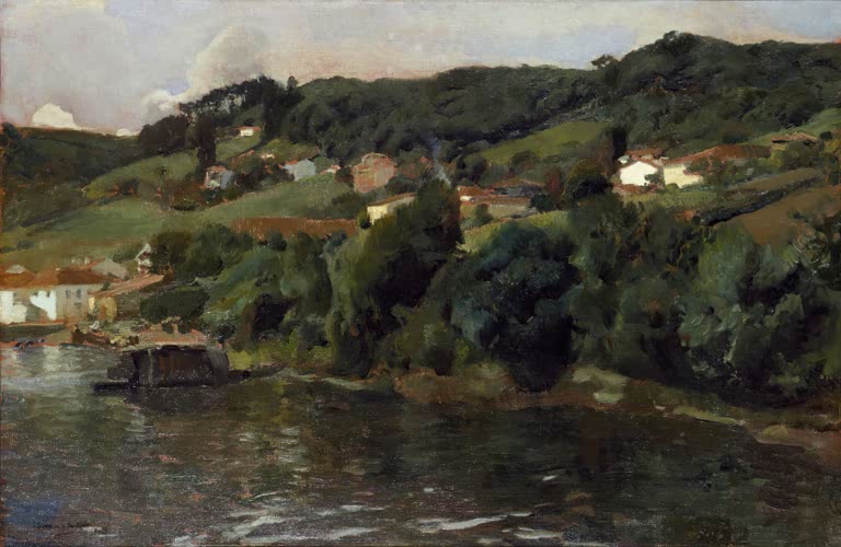 "Asturian Landscape" von Joaquín Sorolla – impressionistische Landschaft aus Asturien mit üppiger Natur und stimmungsvoller Lichtwirkung.