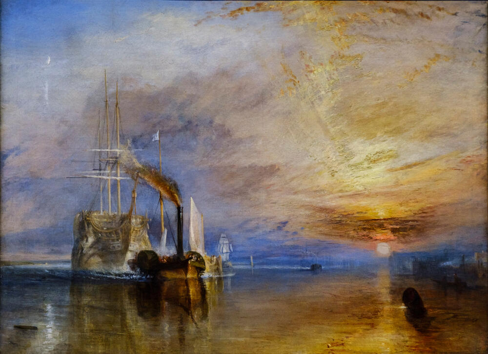 Kunstdruck „Die letzte Fahrt der Temeraire“ von William Turner – eindrucksvolle Seeszene der Romantik als hochwertige Reproduktion mit kraftvoller Farbgebung und symbolischer Tiefe.