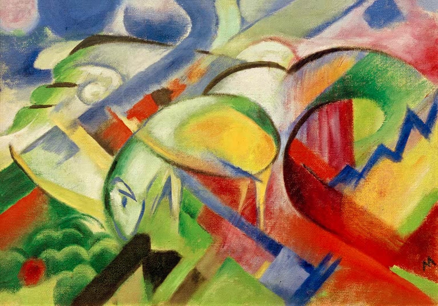 Kunstdruck „Schaf“ von Franz Marc – expressionistisches Tierporträt eines Schafs als hochwertiger Kunstdruck, auf Leinwand oder Poster, optional gerahmt, handgefertigt in Deutschland.