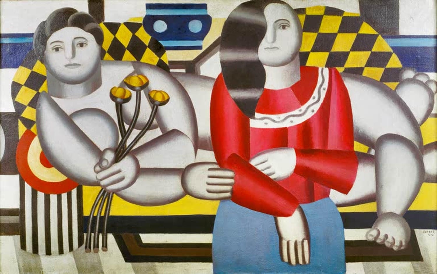 "Frau, Blumen haltend" von Fernand Léger – kubistische Darstellung von Frauen. Eine Blumen haltend.