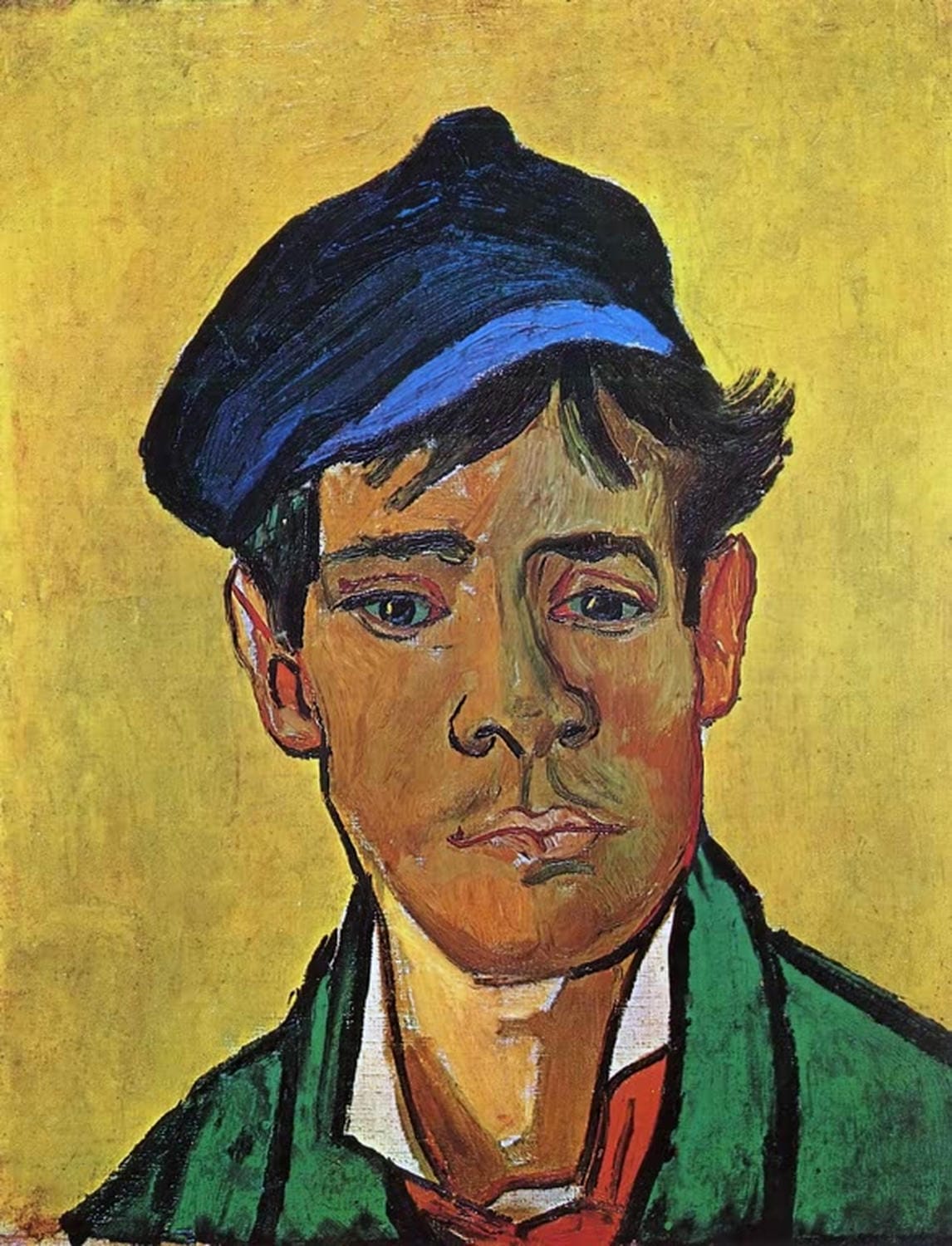Kunstdruck des Gemäldes „Armand Roulin“ von Vincent van Gogh mit Porträt des jungen Mannes in lebendigen Farben und expressivem Stil
