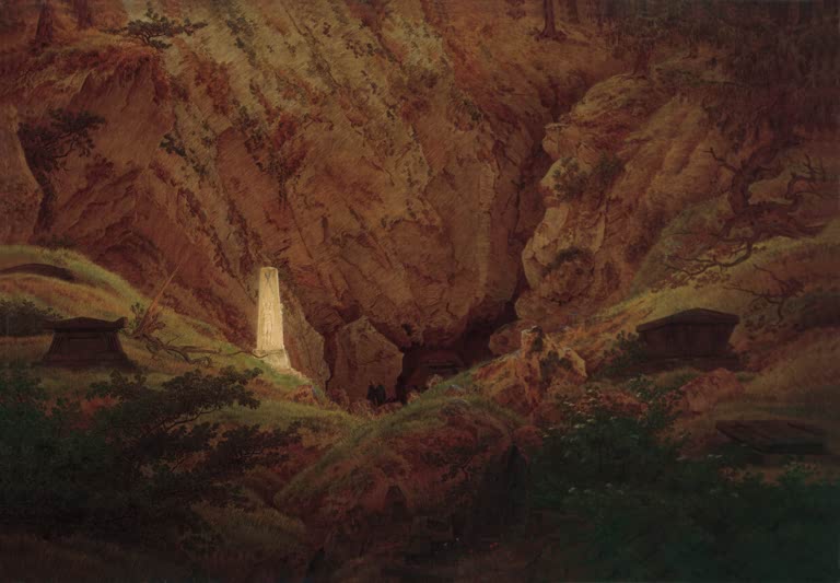 „Grabmale alter Helden“ von Caspar David Friedrich – romantische Landschaft mit monumentalen Grabmalen vergangener Helden.