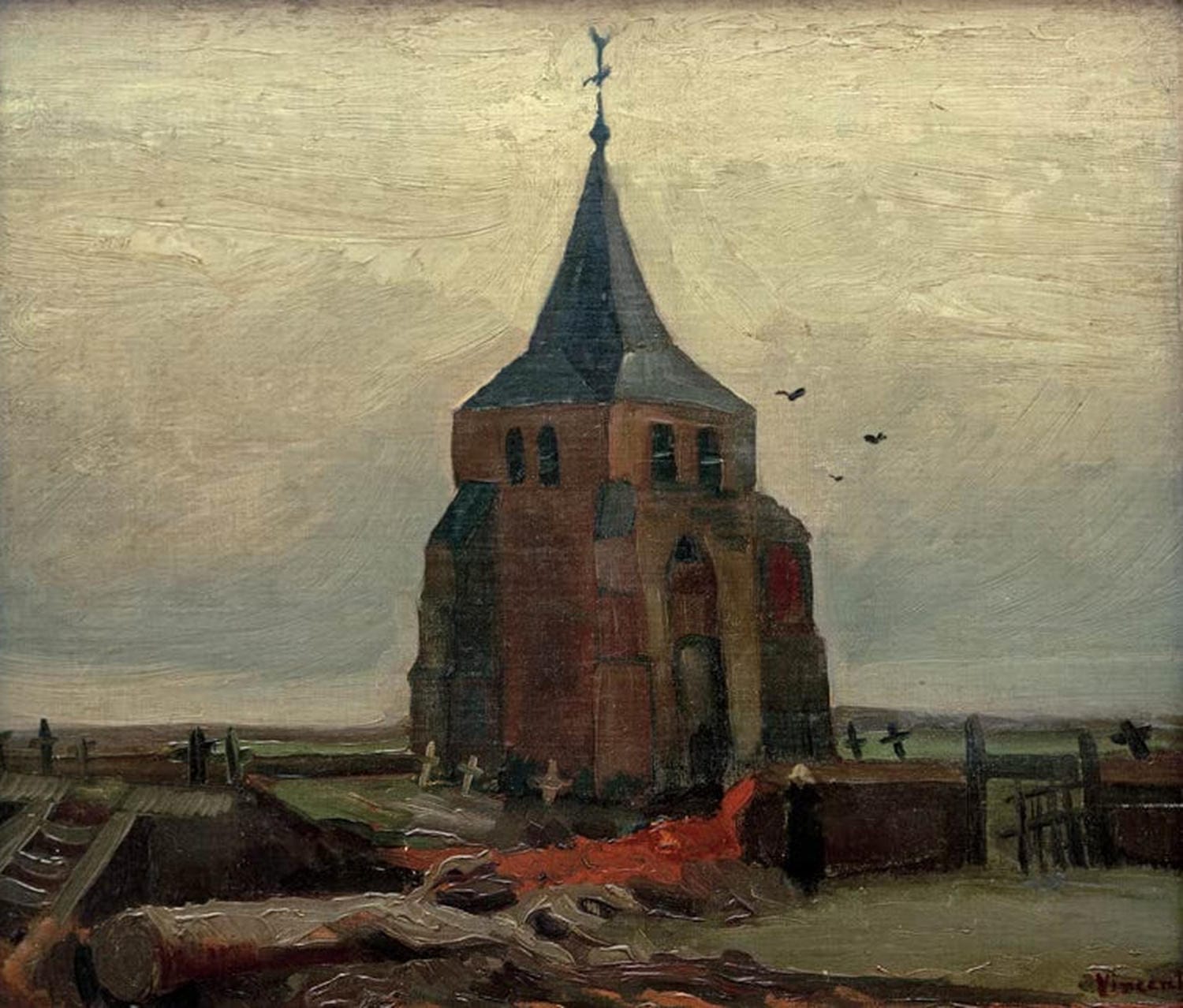 Kunstdruck „Der alte Friedhofsturm“ von Vincent van Gogh – stimmungsvolle Architektur-Szene als hochwertiger Kunstdruck, auf Leinwand oder Poster, optional gerahmt.