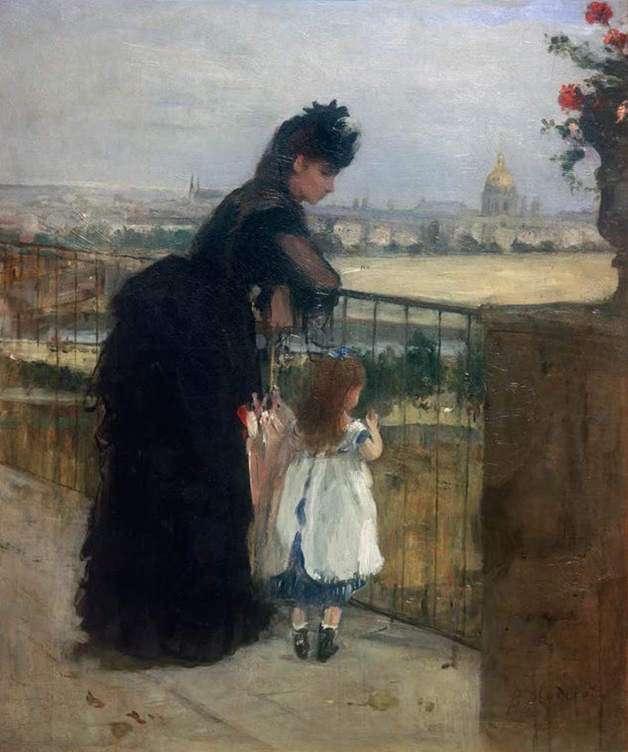 Kunstdruck Berthe Morisot Gemälde „Dame und Kind auf der Morisot-Terrasse, Rue Franklin“ 