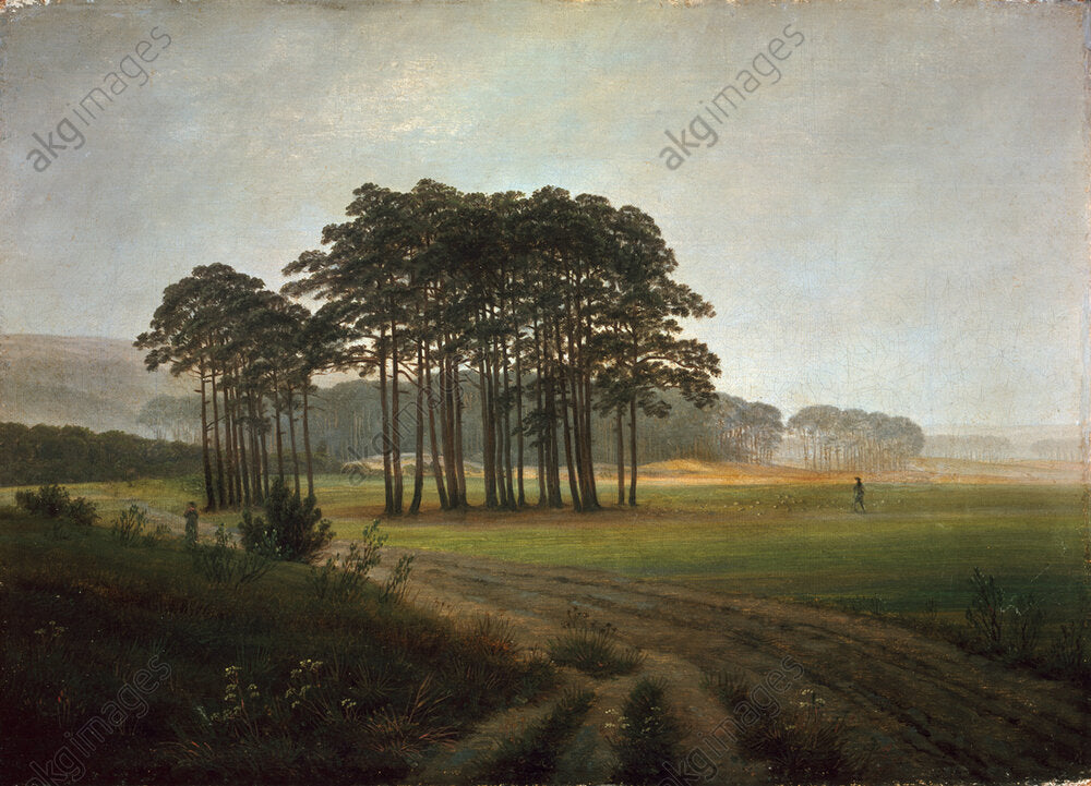 Kunstdruck „Der Mittag“ von Caspar David Friedrich – romantische Landschaft mit Wiese, Bäumen und friedlicher Stimmung bei Tageslicht.