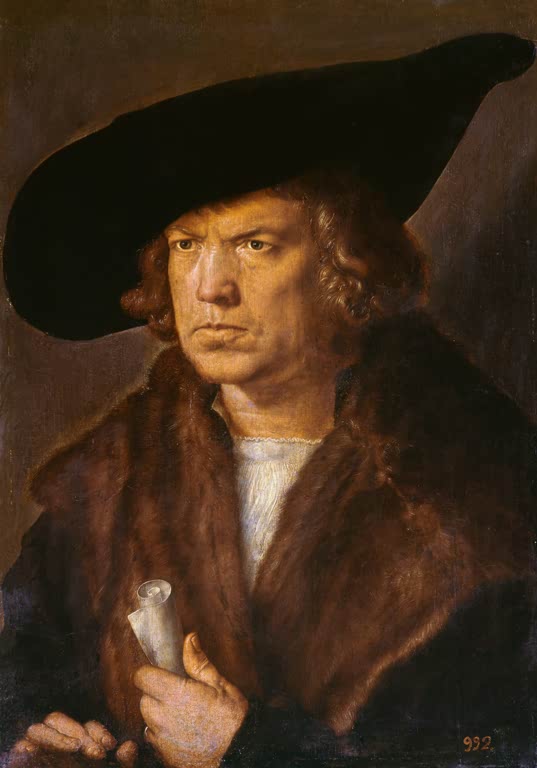 Bildnis eines bartlosen Mannes mit großem Barett | Albrecht Dürer
