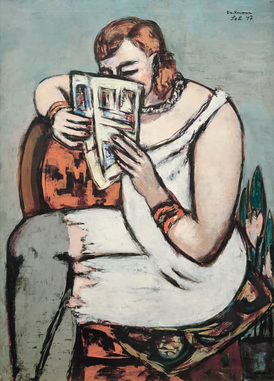 Frau in weißem Hemd (lesend) | Max Beckmann