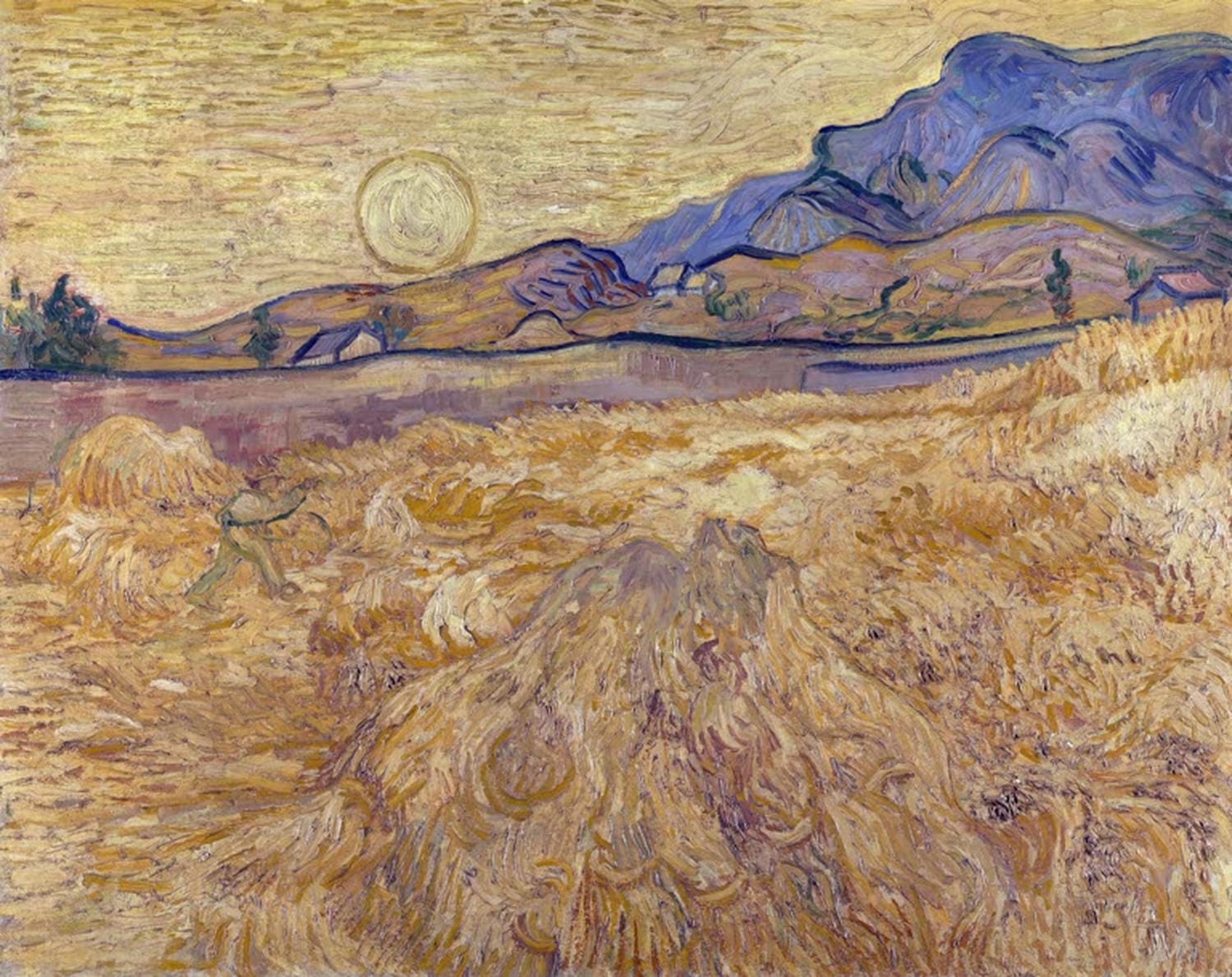 Weizenfeld mit Schnitter und Sonne von Vincent van Gogh