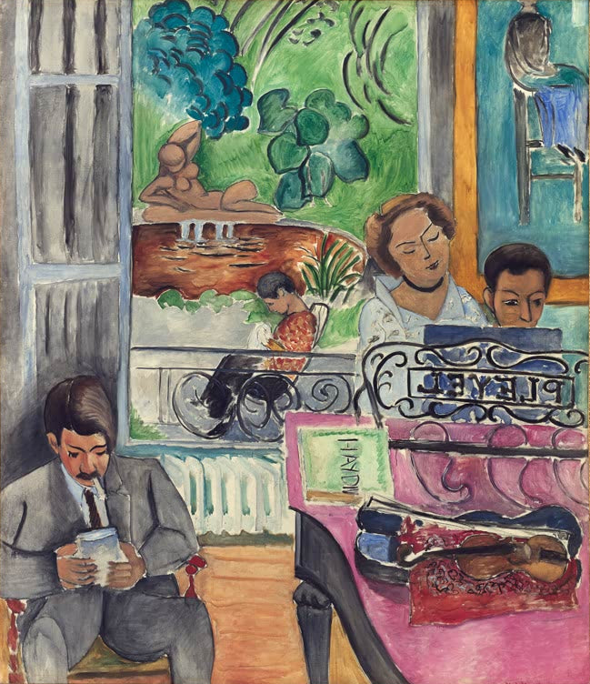 Kunstdruck des Gemäldes „La leçon de musique (Der Musikunterricht)“ (1917) von Henri Matisse, erhältlich als Leinwand oder Poster, optional gerahmt, in Deutschland von Hand gefertigt.