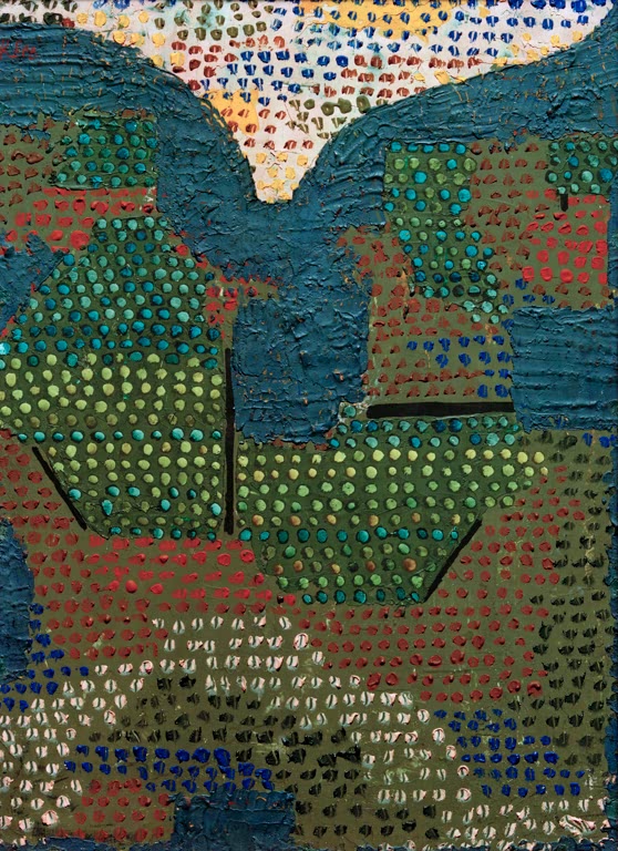 Kunstdruck „Abend im Tal“ von Paul Klee mit abstrakter Landschaft und stimmungsvollen Abendfarben

