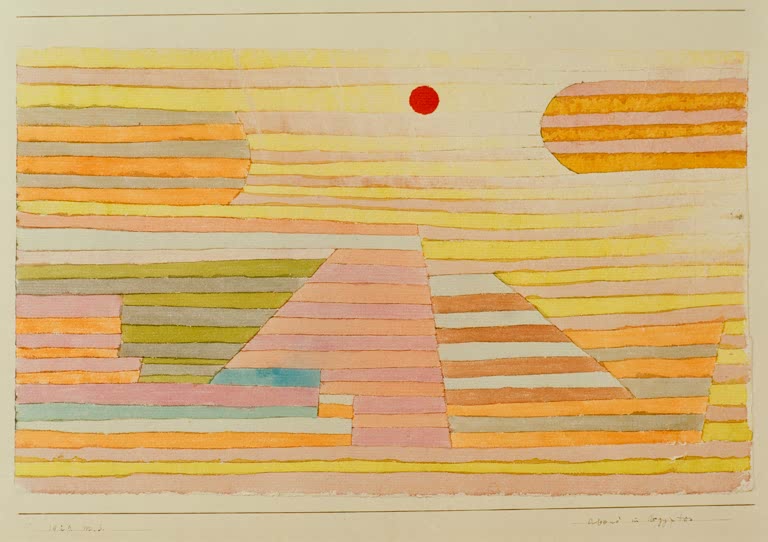 Kunstdruck von „Abend in Ägypten“ von Paul Klee mit abstrakter Landschaftsdarstellung und stimmungsvoller Farbkomposition.