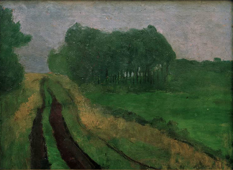 Kunstdruck von Abendliche Landschaft mit Föhren von Paula Modersohn-Becker – stimmungsvolle Landschaft mit Föhren als hochwertiger Kunstdruck.