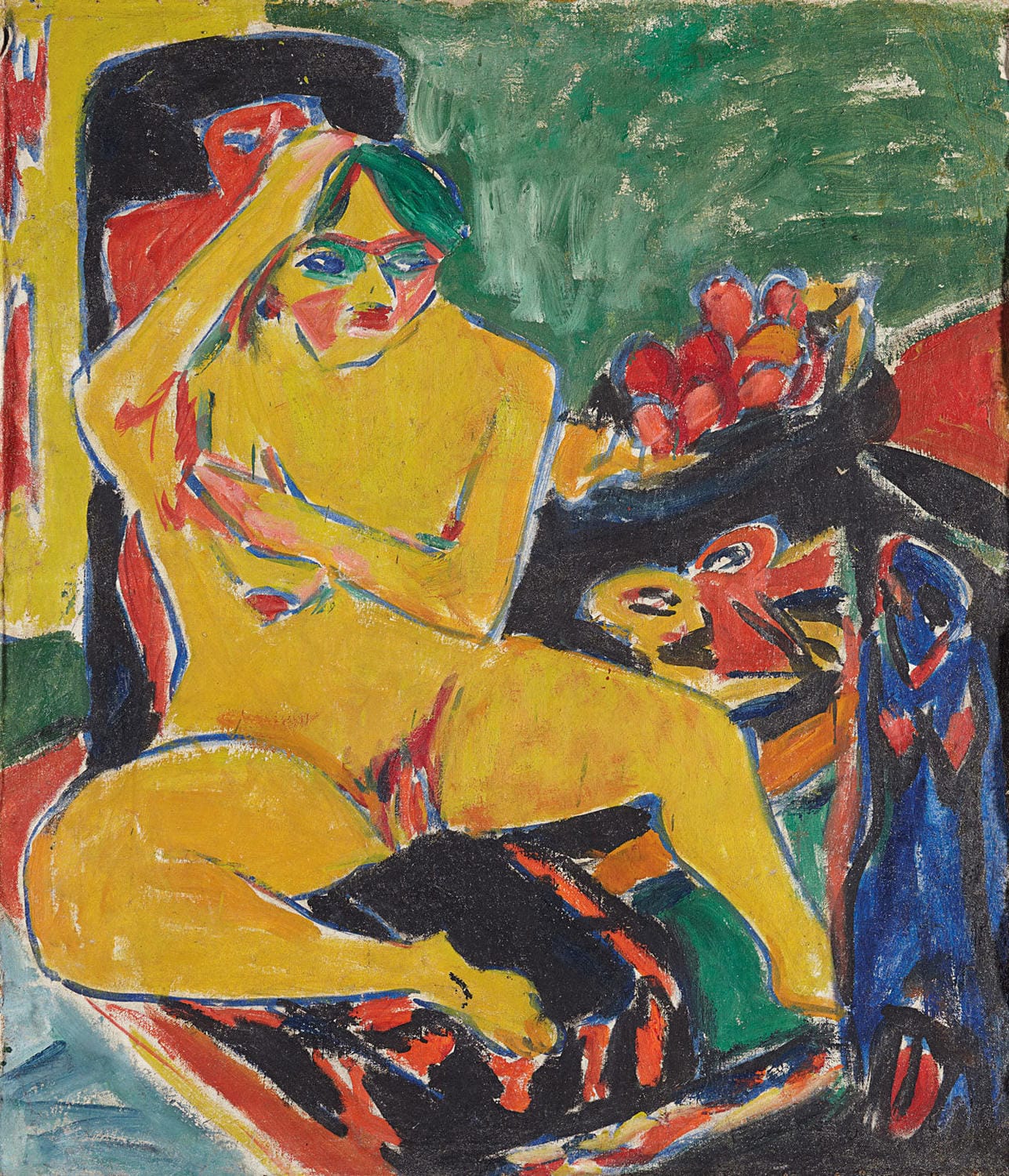 "Akt im Atelier" von Ernst Ludwig Kirchner – Expressionistisches Gemälde einer weiblichen Aktfigur in einem Atelier, geprägt von kräftigen Pinselstrichen und leuchtenden Farben. Ein ikonisches Werk des deutschen Expressionismus.