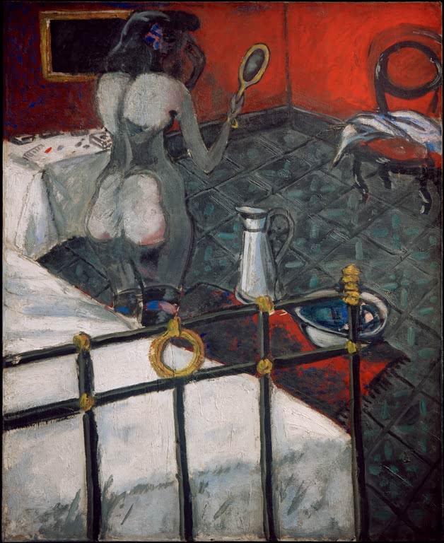 Kunstdruck „Akt auf einem Kupferbett“ von Auguste Chabaud mit liegender Aktfigur auf einem Bett