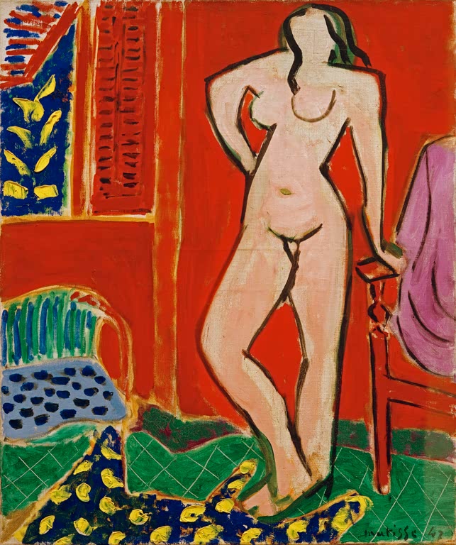 Kunstdruck des Gemäldes Akt in Rosa, rotes Interieur von Henri Matisse, handgefertigt in Deutschland als Poster oder Leinwand erhältlich
