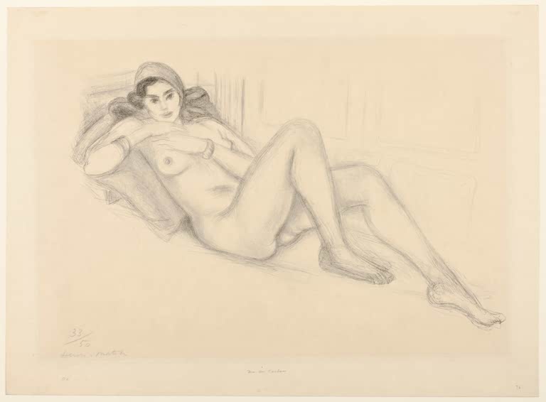 Kunstdruck von Henri Matisse: Darstellung eines weiblichen Aktes mit Turban in einer ausdrucksstarken, dekorativen Komposition.