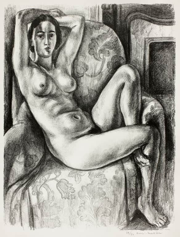 Kunstdruck „Akt mit blauem Kissen neben einem Kamin“ von Henri Matisse, handgefertigt in Deutschland