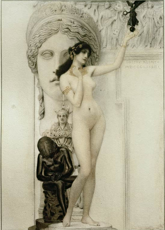 Kunstdruck des Gemäldes „Allegorie der Sculptur“ von Gustav Klimt – hochwertige Reproduktion eines kunstvollen Jugendstil-Werks.