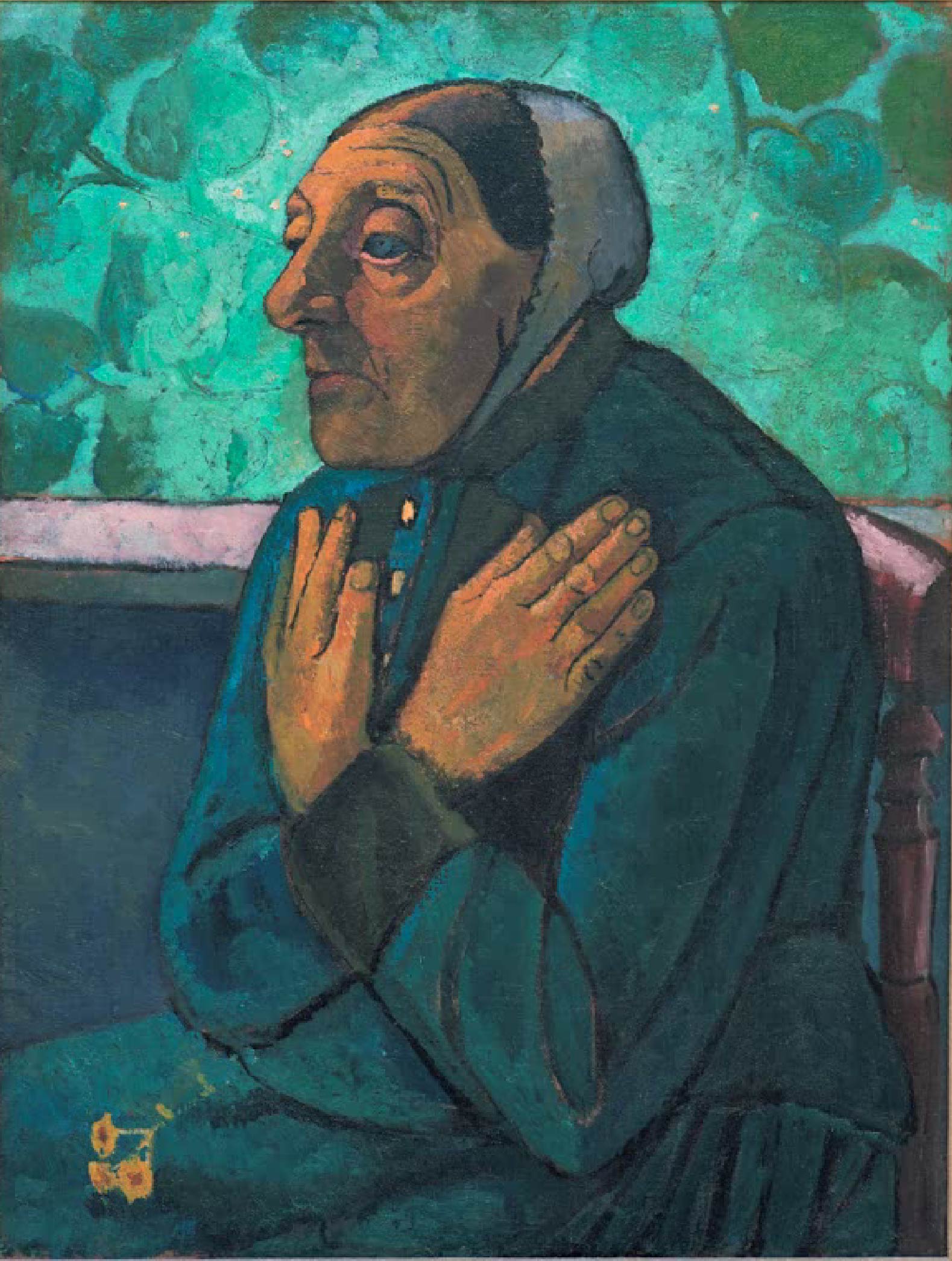 Kunstdruck: Porträt einer alten Bäuerin mit gefalteten Händen, Gemälde von Paula Modersohn-Becker