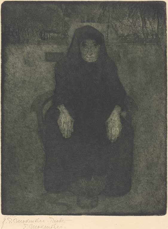 Kunstdruck von „Alte Frau“ von Paula Modersohn-Becker. Ausdrucksstarkes Porträt einer älteren Frau mit charakteristischer Farbgebung, in Deutschland handgefertigt.