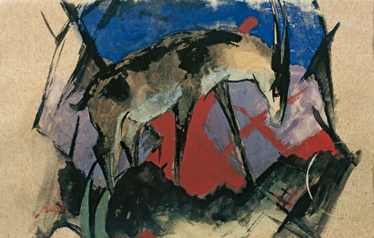 Kunstdruck des Gemäldes „Antilope“ von Franz Marc. Hochwertig in Deutschland von Hand gefertigt, erhältlich als Poster oder Leinwand und optional gerahmt.