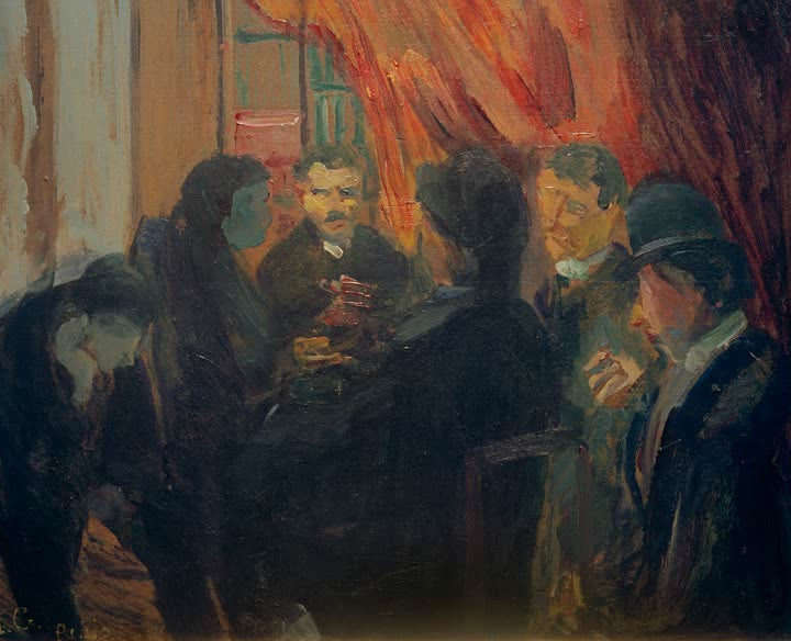 Apachenkneipe I von Ida Gerhardi als hochwertiger Kunstdruck einer ausdrucksstarken Pariser Kneipenszene