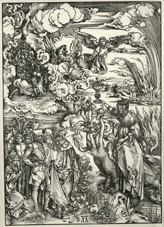 Kunstdruck „Apokalypse“ von Albrecht Dürer mit dramatischer religiöser Bildwelt aus der Offenbarung