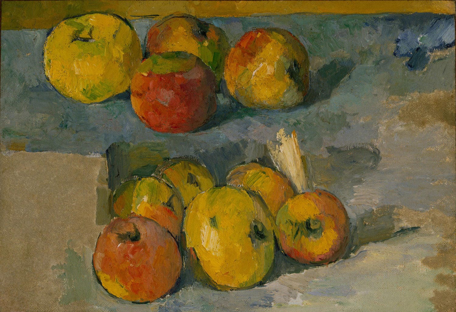 „Apfel“ von Paul Cézanne zeigt einen detailliert gemalten Apfel in einer minimalistischen Komposition. Der Künstler nutzt geometrische Formen und subtile Farben, um das Objekt plastisch und lebendig erscheinen zu lassen. Ein meisterhaftes Stillleben, das Cézannes innovative Maltechnik widerspiegelt.