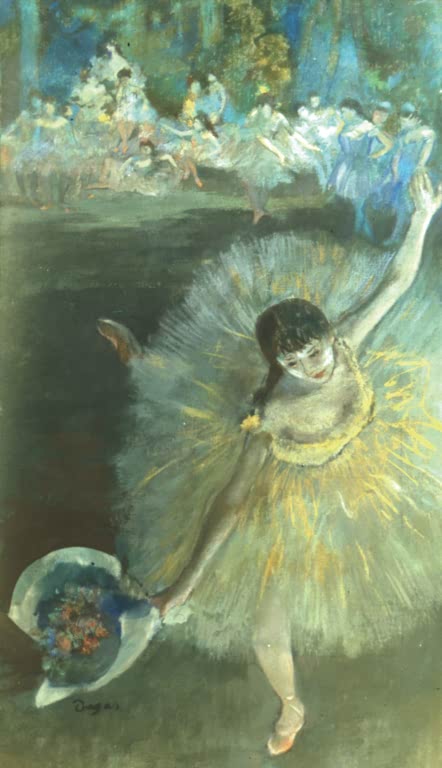Kunstdruck des Gemäldes Arabeske von Edgar Degas mit einer Balletttänzerin in einer ausdrucksstarken Tanzpose.