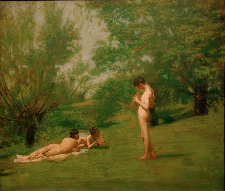 Arcadia Thomas Eakins
Kunstdruck des Gemäldes Arcadia von Thomas Eakins. Klassische pastorale Szene mit drei Figuren in einer idyllischen Landschaft, hochwertig in Deutschland von Hand gefertigt.