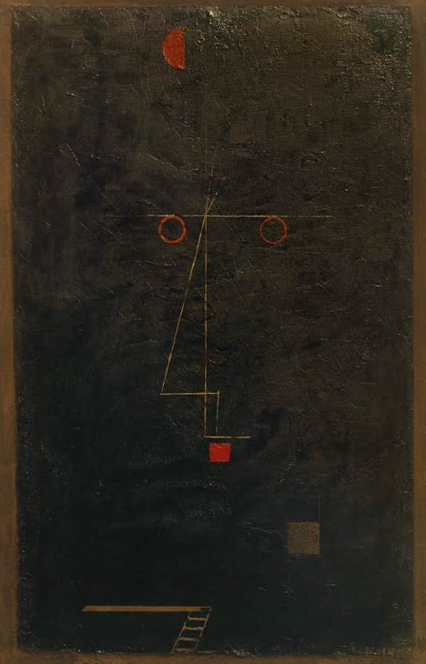 Kunstdruck „Artistenbildnis“ von Paul Klee mit abstrahiertem Porträt einer Artistengestalt und charakteristischer Farbgestaltung