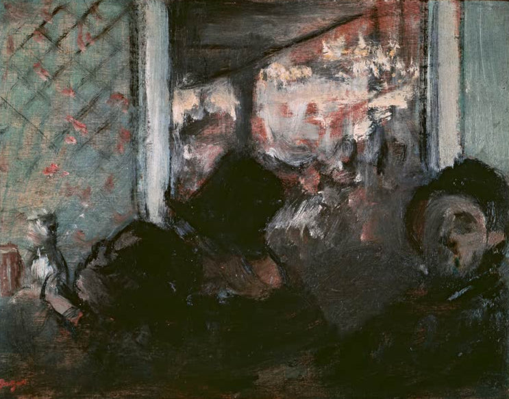 Kunstdruck von Au cafe von Edgar Degas mit einer stimmungsvollen Cafészene im impressionistischen Stil.
