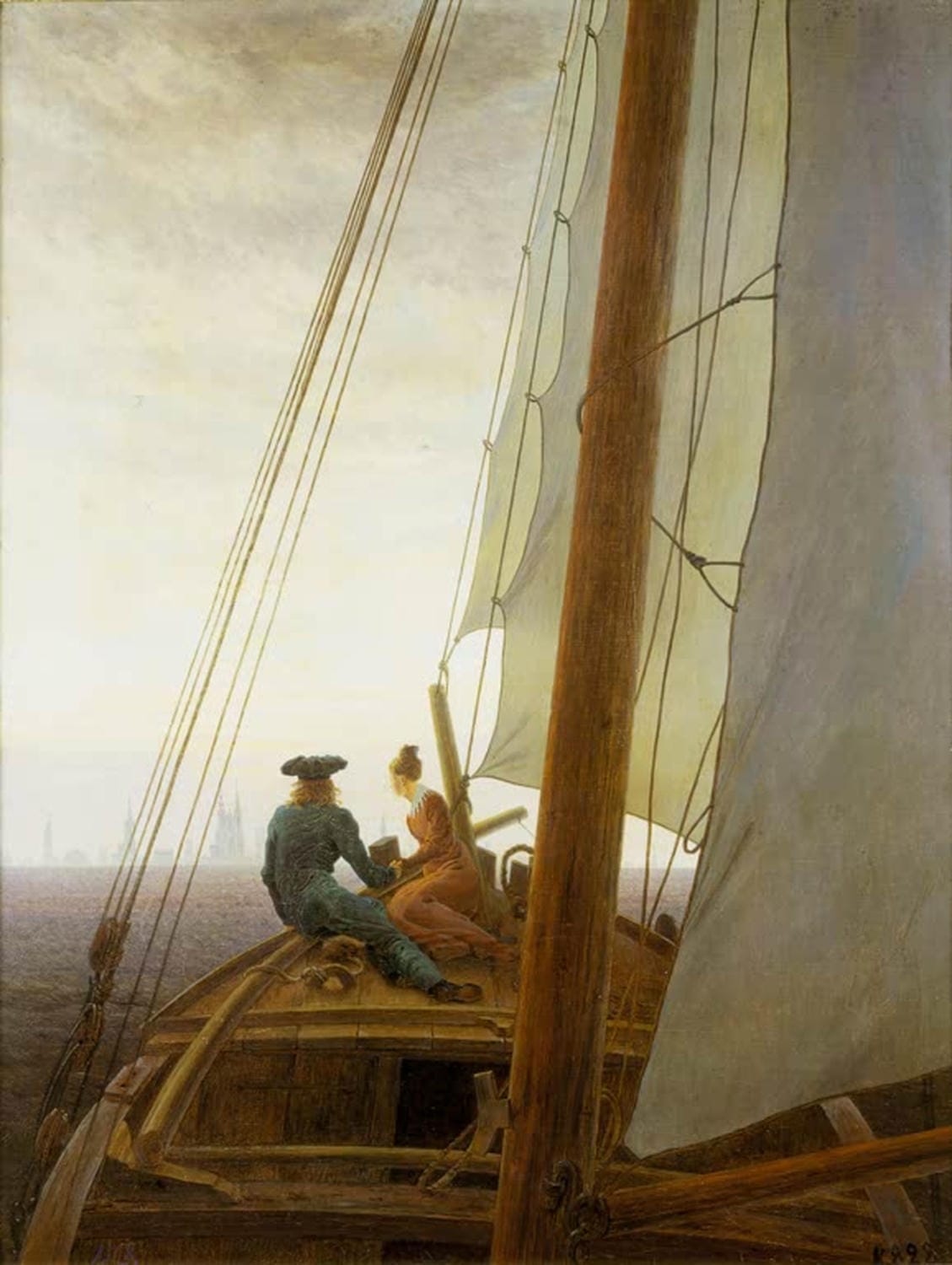 Auf dem Segler von Caspar David Friedrich als Kunstdruck. Ein Paar segelt mit ihrem Boot.