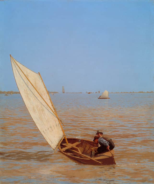 Kunstdruck des Gemäldes Aufbruch zur Jagd auf Rallenvögel von Thomas Eakins, handgefertigt in Deutschland