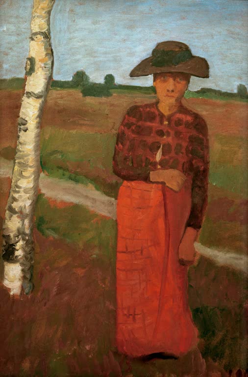 Kunstdruck von Bäuerin an einer Birke von Paula Modersohn-Becker – ausdrucksstarke Figur in natürlicher Umgebung als hochwertiger Kunstdruck.